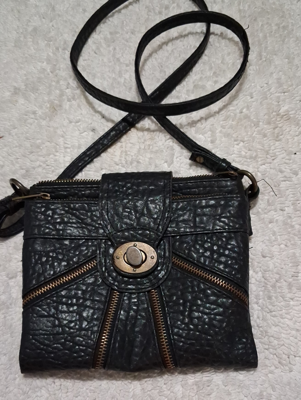new directions Black Textured Crossbody with Brass Turn-Lock